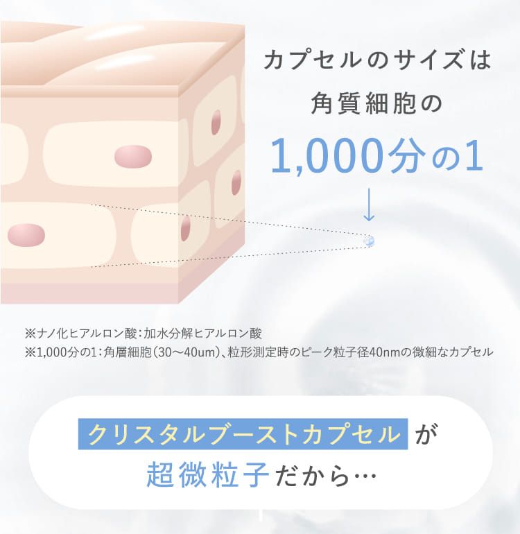 カプセルのサイズは角質細胞の1,000分の1